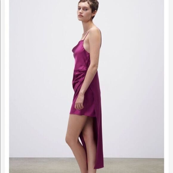 Zara Satin Effect Asymmetrical Dress - Picture 1 of 12